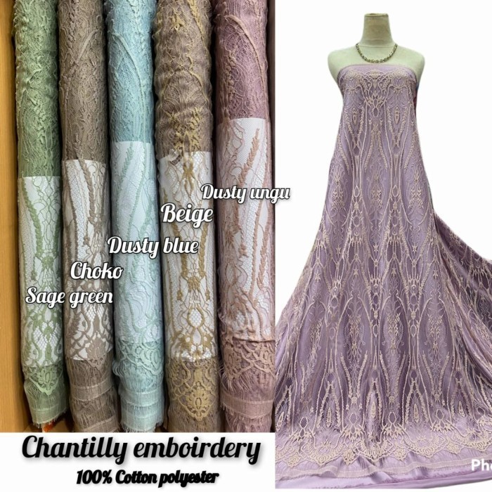 Naenggo Brokat Santily Kain Brukat Semi Prancis Bahan Brukat Potongan _Lilac