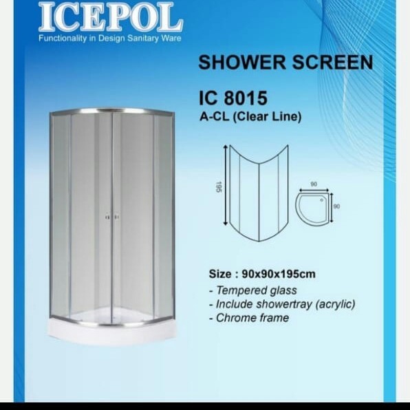 Shower Box Icepol Oval + Shower Tray Uk.90X90Cm Kaca Tempered Polos