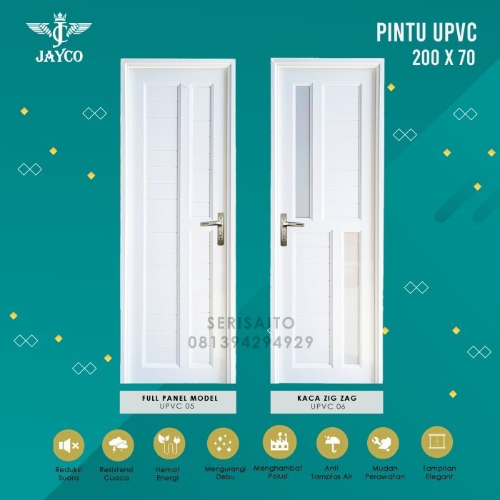New Pintu UPVC Putih 70x200cm+ Gagang + Kusen + Engsel / Pintu Kamar Mandi