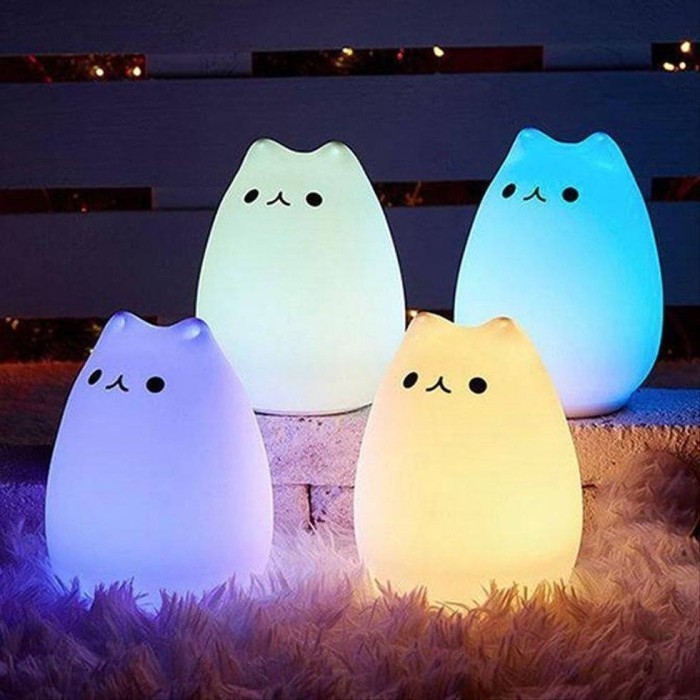 Lampu Tidur LED RGB Cute Cat Lampu Silikon Model Anak Kucing Gemoy