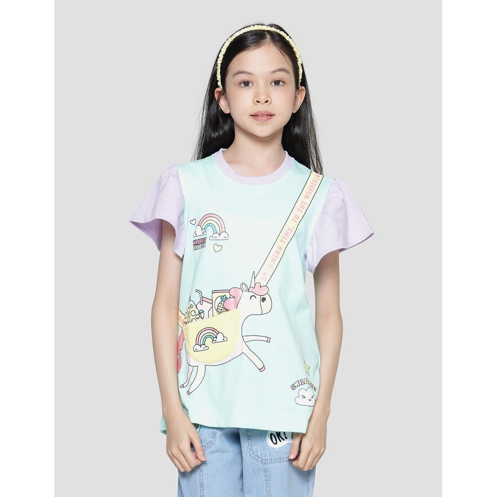 Aero Color Block Unicorn Waist Bag Kaos Lengan Pendek Anak Perempuan 118778905