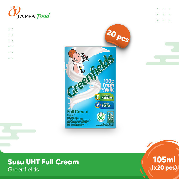 

Greenfields Susu UHT Full Cream 105 ml - isi 20 pcs -100% Fresh Milk dari Greenfields Farm