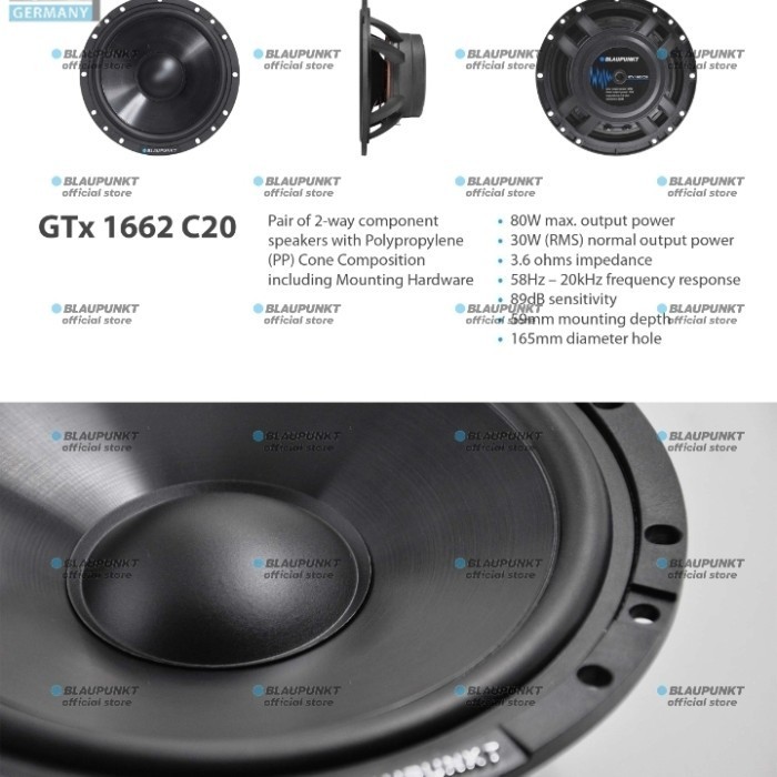Blaupunkt Speaker Gtx 1662 C20 2-Way Component Speaker 6.5 Inch