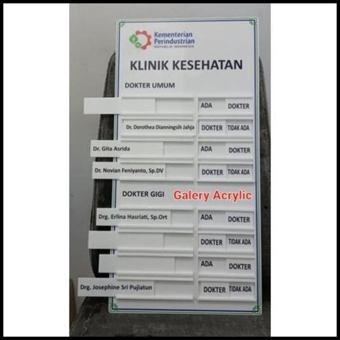 

Papan Klinik Jadwal Dokter Sign Board Acrylic Papan Ruangan