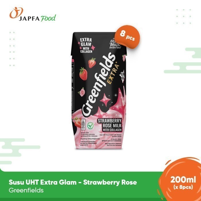 

Greenfields Susu UHT Extra Glam - Strawberry Rose 200ml - isi 8 pcs - 100% Fresh Milk dari Greenfields Farm