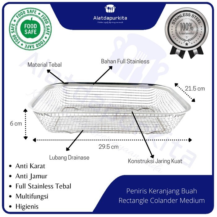

Keranjang Peniris Makanan Strainer Food Colander Stainless Steel 29 Cm