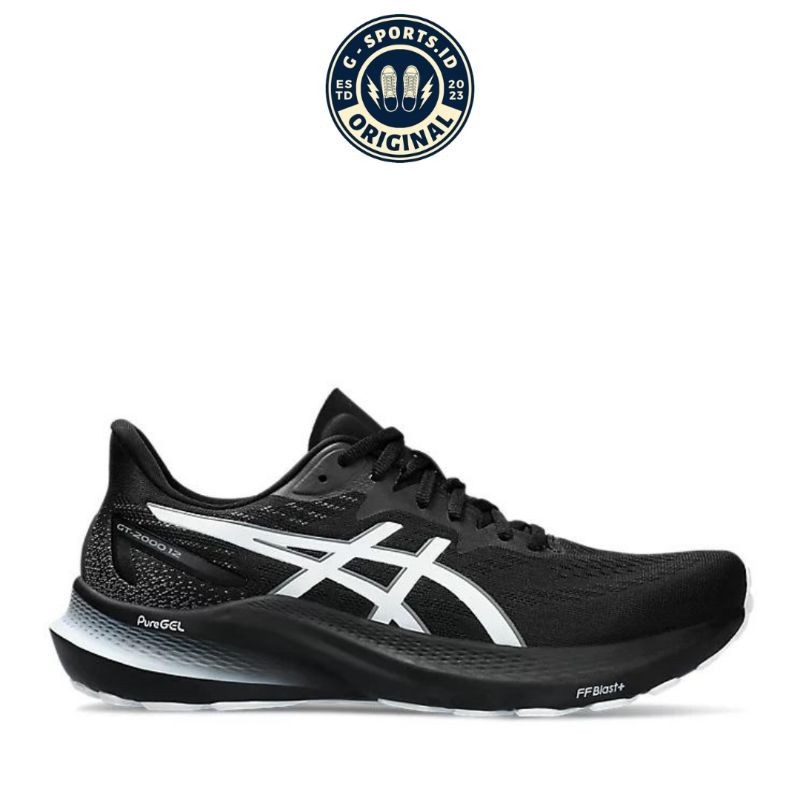 Sepatu Lari Pria Asics GT 2000 12 Standar Black/White ORIGINAL