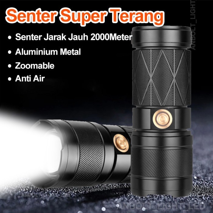 Anbolt X1 Senter LED Super Terang Jarak Jauh 2000 meter Zoomable Sente