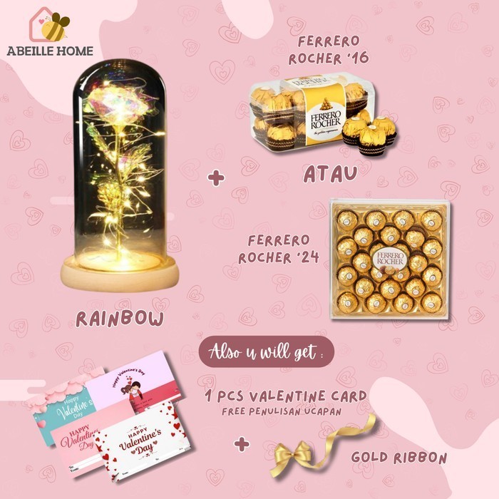 

Hampers Kado Valentine Gift Flower Bunga Dome Cokelat Ferrero Rocher