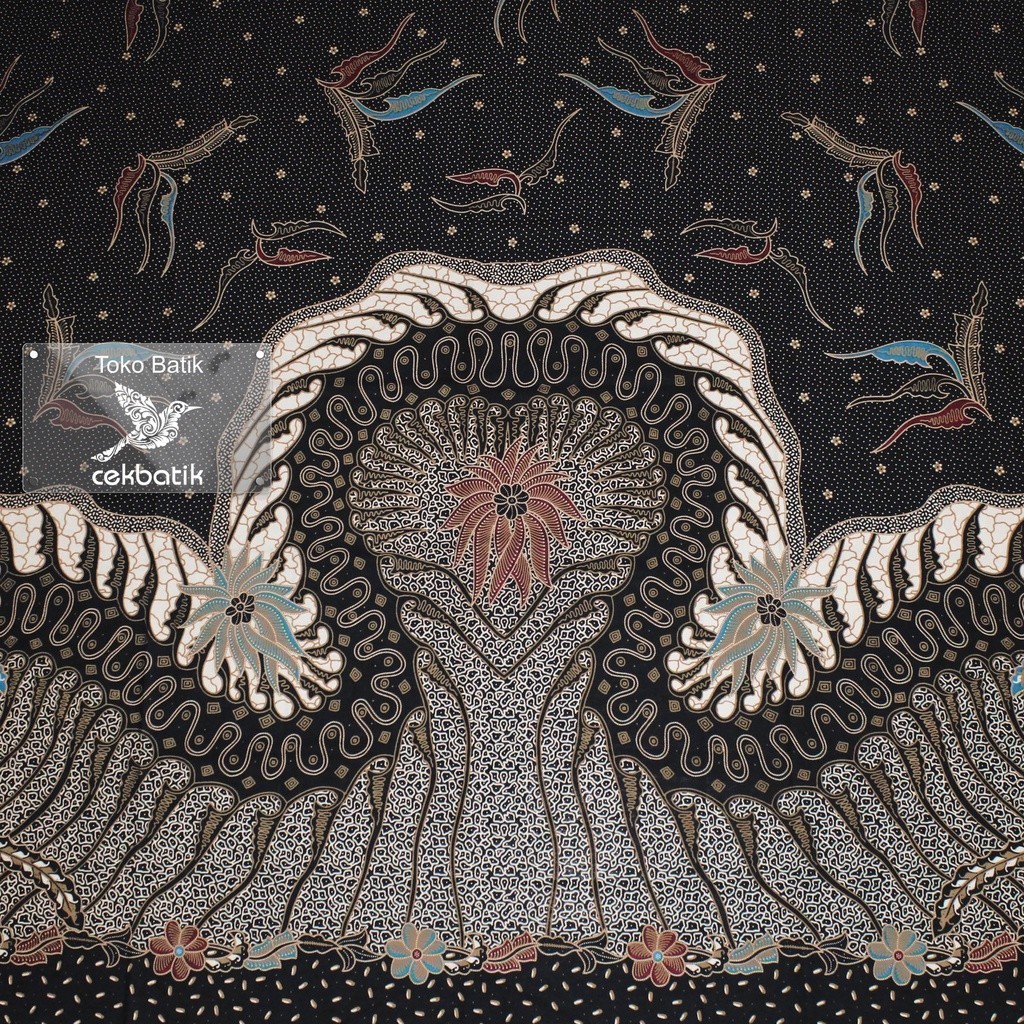 kain batik - Motif Batik Modifikasi  Parang Bunga Unik (Hitam)