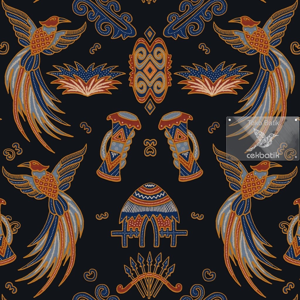 kain batik - Kualitas Ekspor Motif Batik Burung Papua V1 (Hitam)