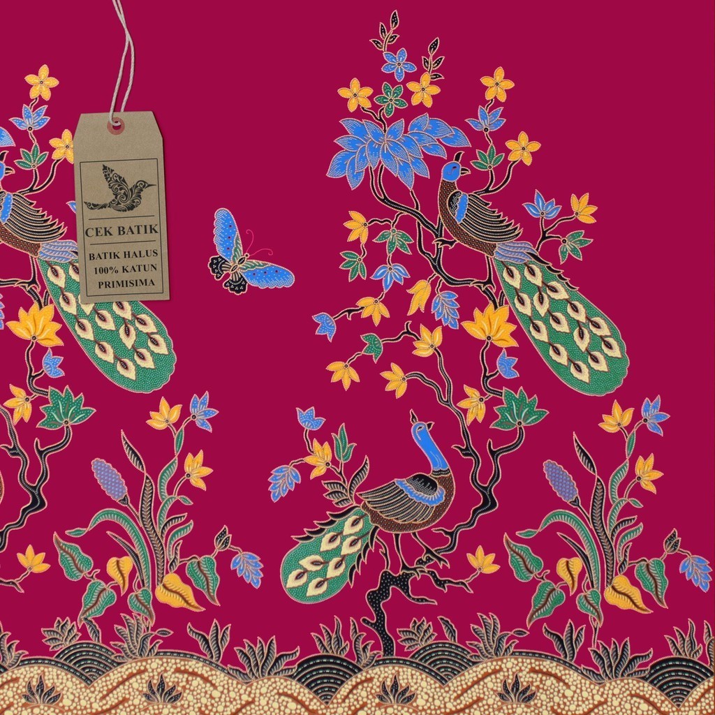 Kain Batik - Motif Bunga Burung Merak dan Kupu (Pink Fanta)