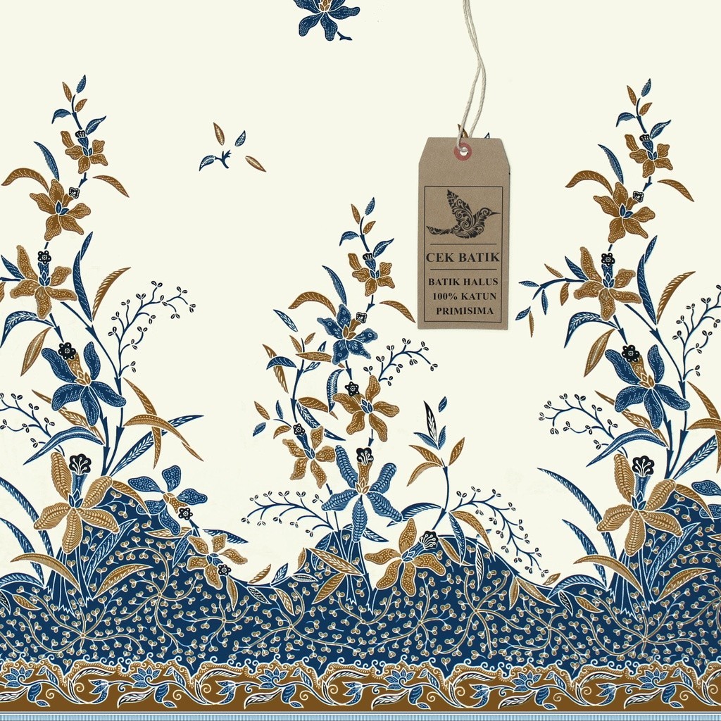 Kain Batik - Motif Bunga Warna Dasar Putih Gading (Kuning Kecoklatan & Biru Tosca)