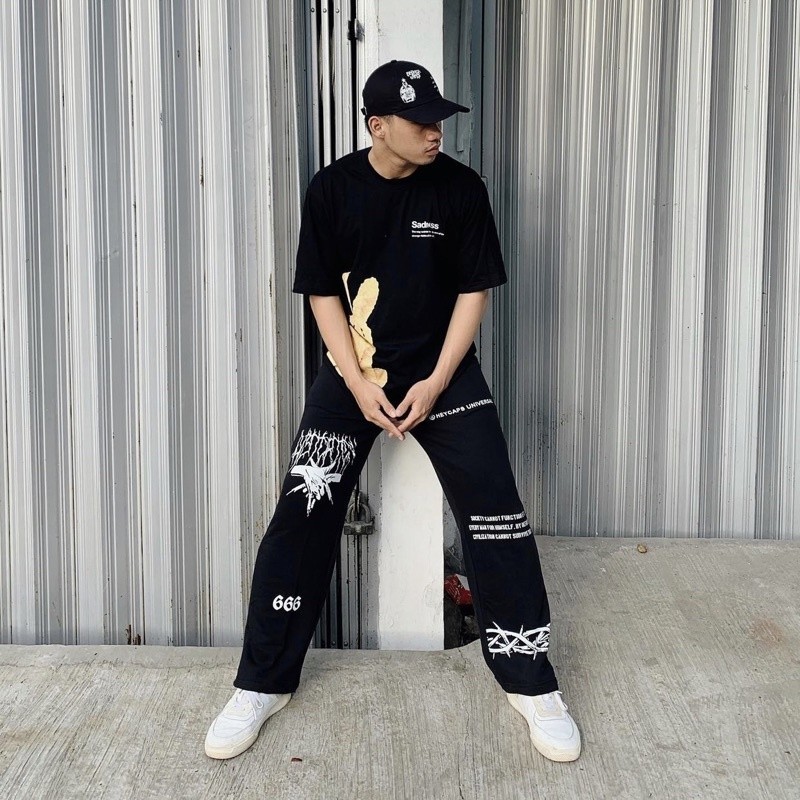 [ONLINE EXCLUSIVE] graphic chino longpants / black pants / sweatpants six66