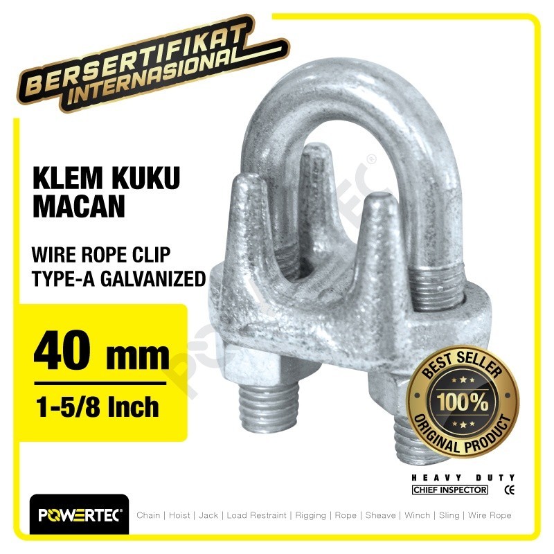 POWERTEC Wire Rope Clip / Klem Seling Kuku Macan Galv 40mm Bulldog