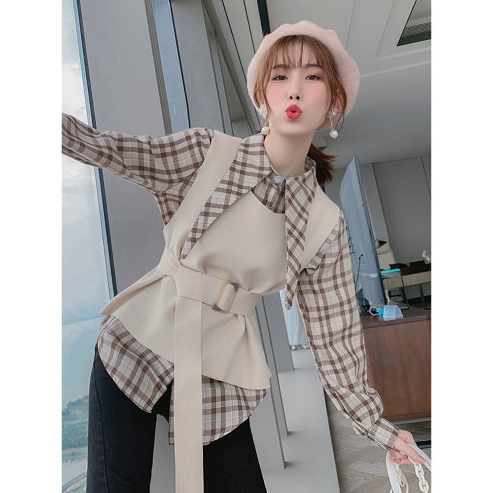 [THE NEW BEST SELLER] Susana Mall Kemeja Wanita Korean Kotak Free Vest M12
