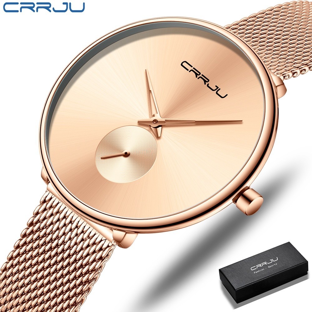 [ONLINE EXCLUSIVE] CRRJU Jam Tangan Wanita Anti Air Original Branded Cewek Rantai Kuarsa Stainless