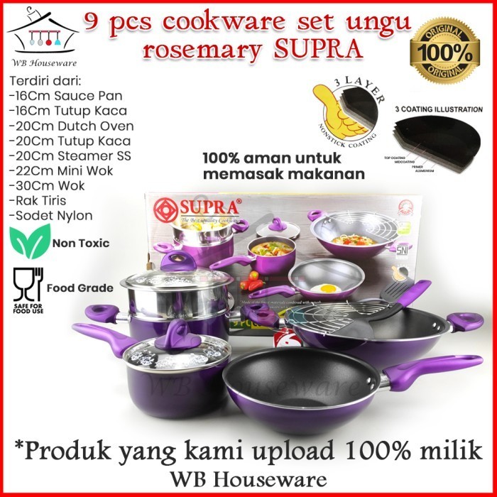 Terlaris Panci Set / Panci Set Supra / Panci Set Supra 9 Pcs - Ungu Promo Terbaru