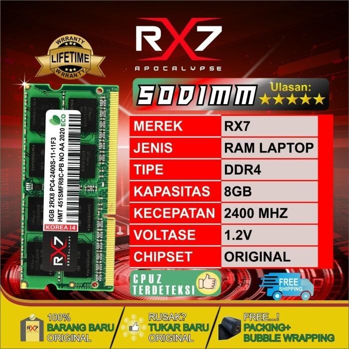 RAM RX7 DDR4 8GB 2400 MHz PC19200 RAM LAPTOP SODIMM GARANSI RESMI Berkualitas
