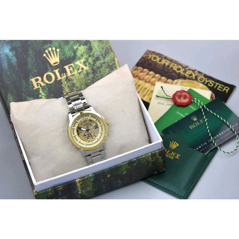 Jam Tangan Pria Rolex Automatic Rantai Stainless Body Bulat Free Box Original