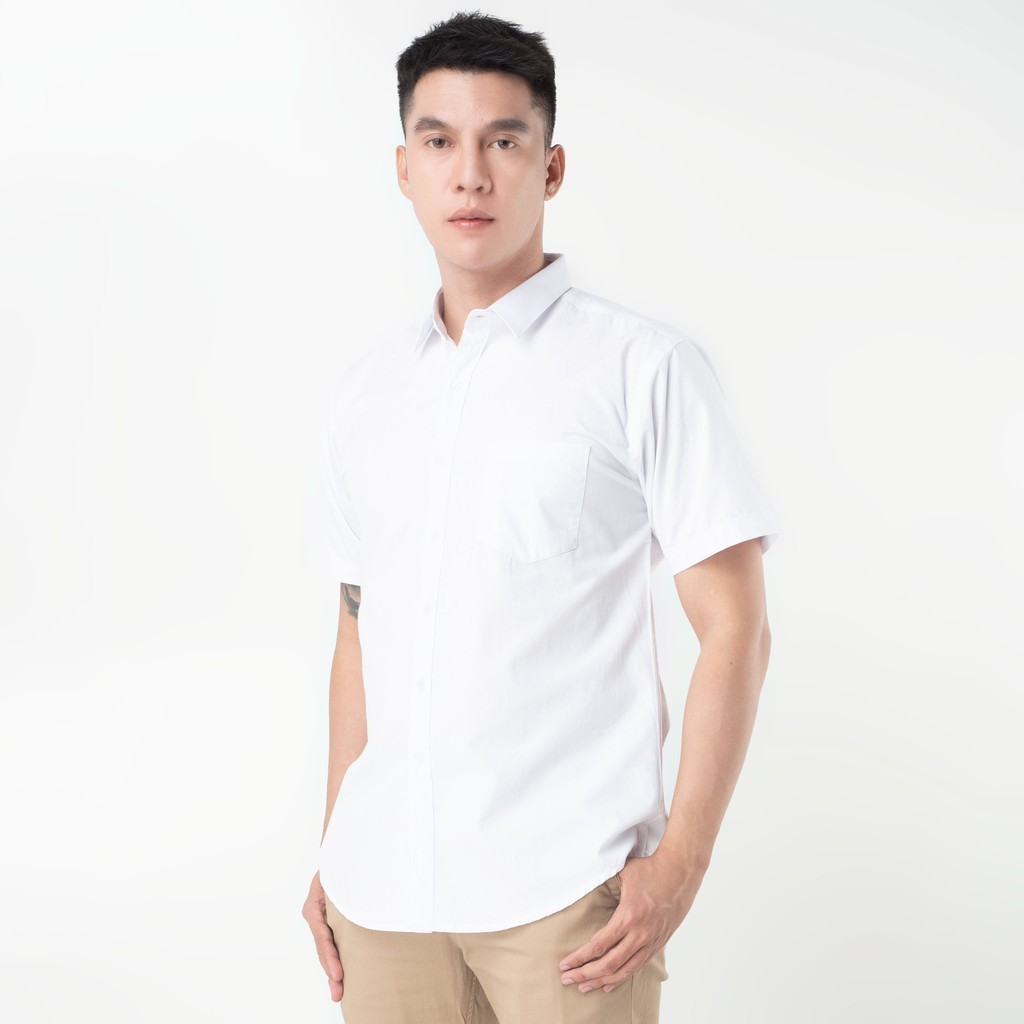 [HIGH QUALITY COLLECTIONS] Benhill Kemeja Pria Basic Polos Pendek Katun Poplin Warna Putih 47-16134