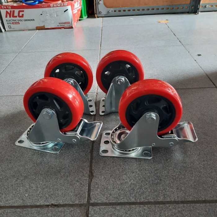 RODA TROLI TROLLEY 4 INCH RODA ETALASE RODA KARET REM ( 2 REM 2 MATI )