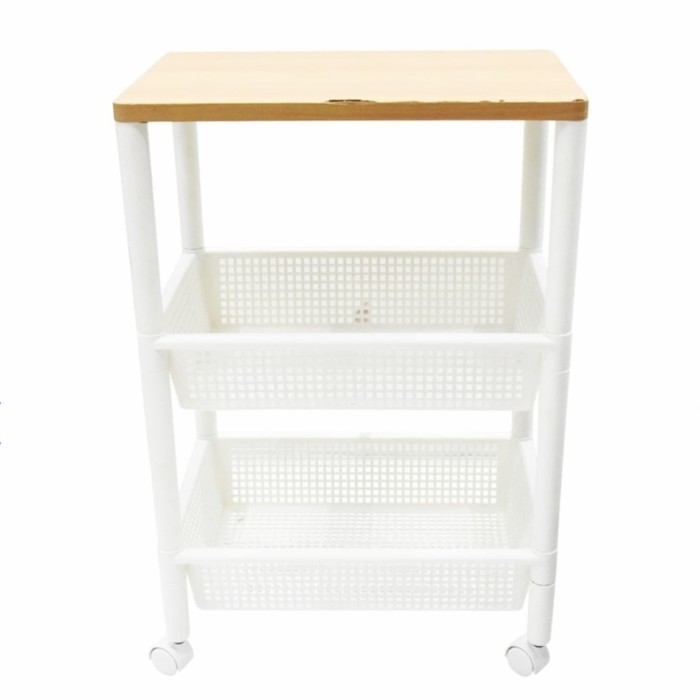 NEW RAK TROLI RODA PLASTIK SERBAGUNA 3 SUSUN TINGKAT PUTIH