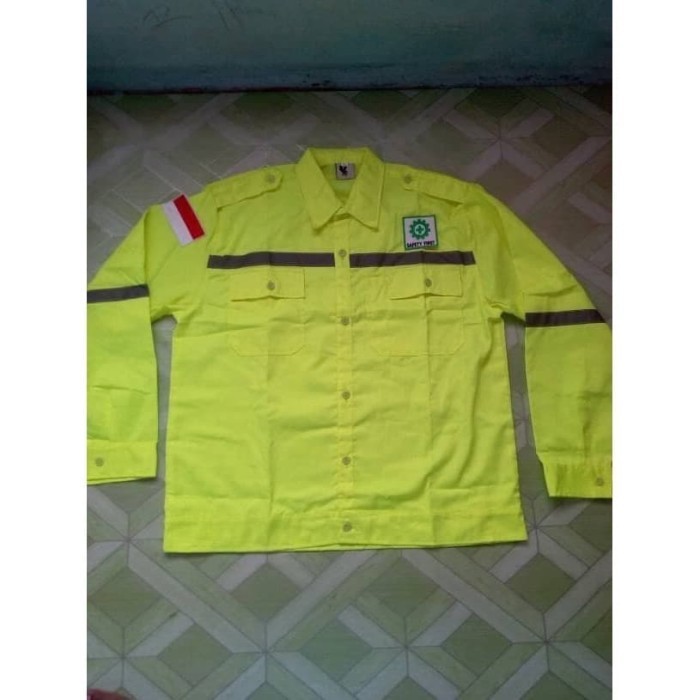 BAJU KERJA SAFETY LOGO / BAJU PROYEK / SERAGAM SAFETY KUNING STABILO