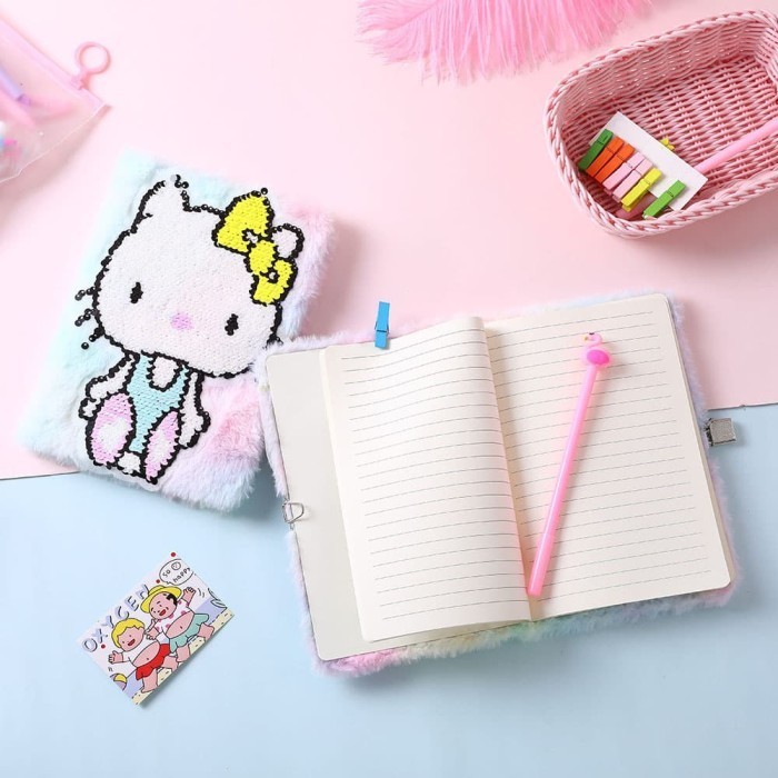 

BARANG TERLARIS Notebook unicorn buku tulis agenda diary fur bulu sequin NB04