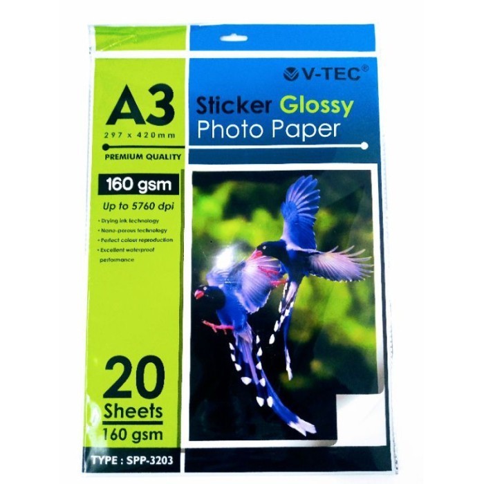 

Terlaris Kertas Foto V-Tec Sticker Glossy Photo Paper A3 Spp-3203 Promo Terbaru