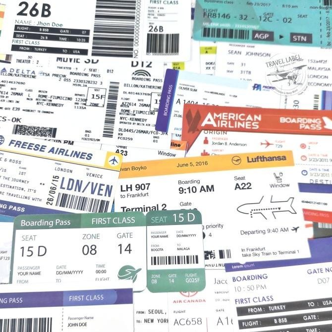 Sticker Stiker Koper 50 Pcs Desain Boarding Pass Tiket Travel