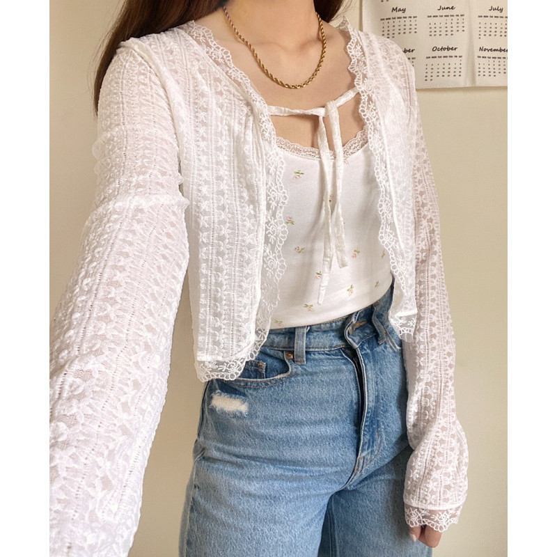 [COLD COLLECTIONS] ESSIE Lace Cardigan READY outer crop renda korea