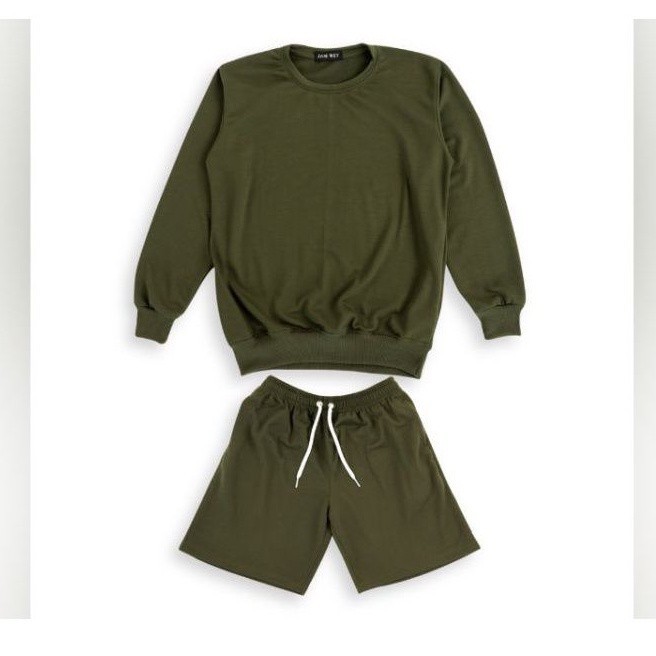 [HEAT IT UP] THE NEWEST Setelan Sweater Pria Sweater Polos Green Army Sweater Semi Rajut Pria One