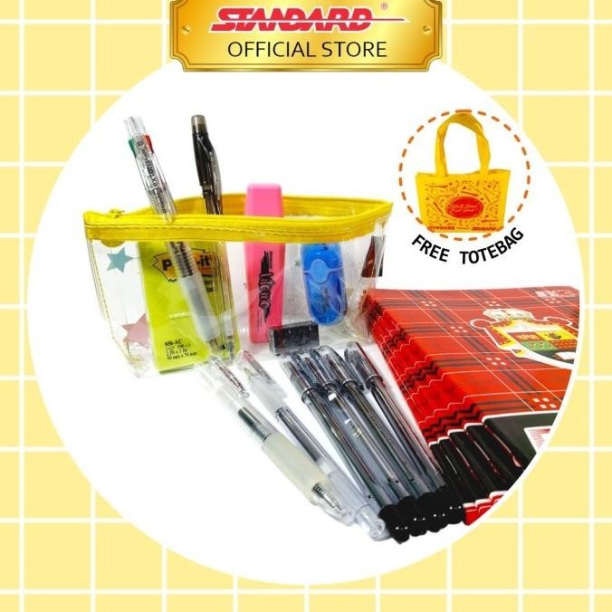 

Standard Paket Alat Tulis 1 ( Pulpen,Buku,C.Tape,Highlighter,M.Pensil) Original