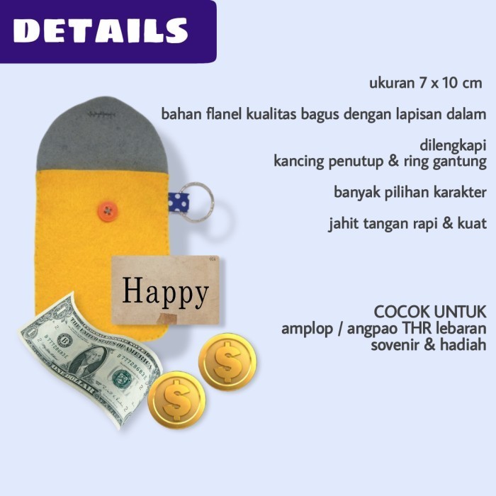 

Amplop Lebaran / Thr / Angpao Kter Binatang, Kain Flanel + Nus