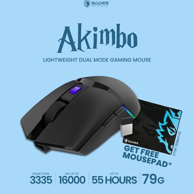 Mouse Gaming RGB Sades Akimbo Dual Mode Lightweight - stelladustore