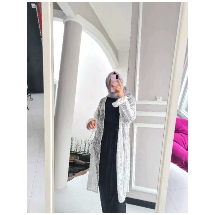 Cod - Long Outer Lace Brokat Brukat Tule Long Cardigan