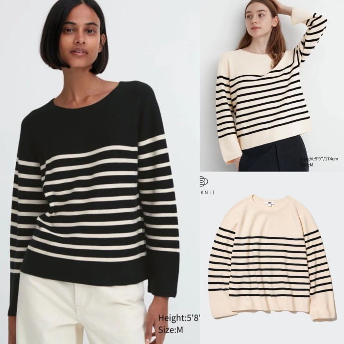 Un** 3D Knit Cotton Long Sleeve Crew Ne Sweater (Stripe)