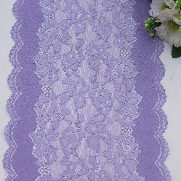 

(Per Pcs) RDS354 Renda Stretch Elastis Two Tones Ungu Muda 23,5Cm