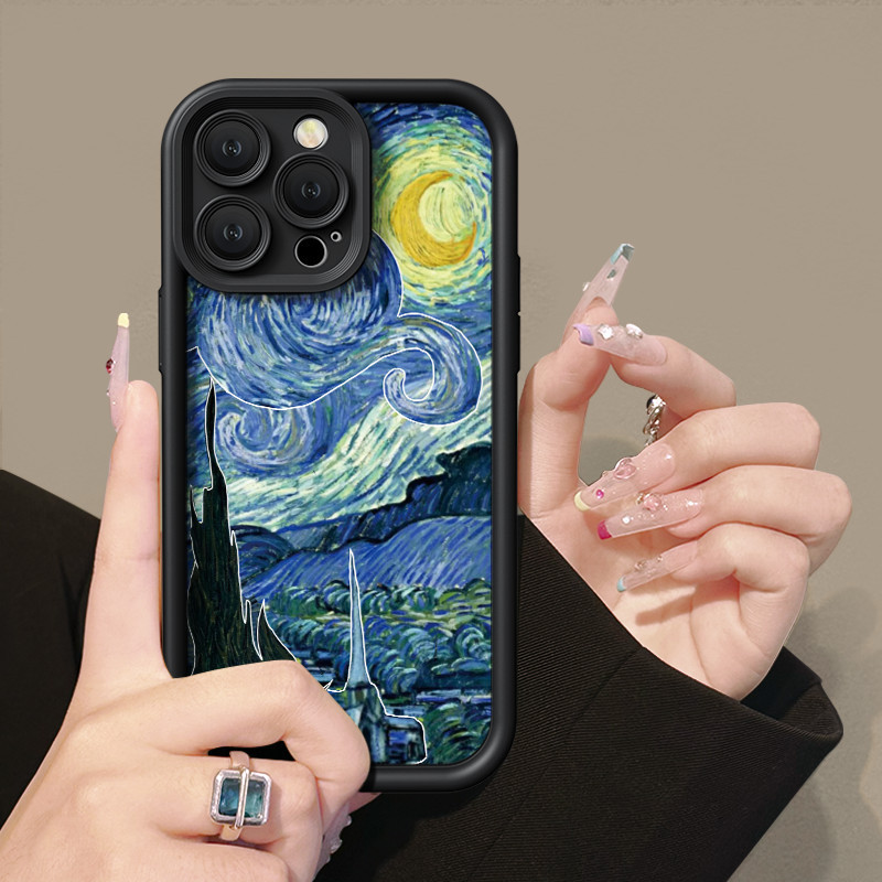 Oil painting starry sky Case For OPPO A15 A16 For A57 A17 A52 A53 A54 A5 A18 A38 Soft Case For A7 A78 A58 A74 A78 A9 A76 A1 A94 Casing For RENO4 5 6 7 8T 7z F9 Pro Fullcover Case 5g a92 8 a95 kesing f a98 a5s a55 cesing 5f 4 reno softcase a17k 2020 hp 4g