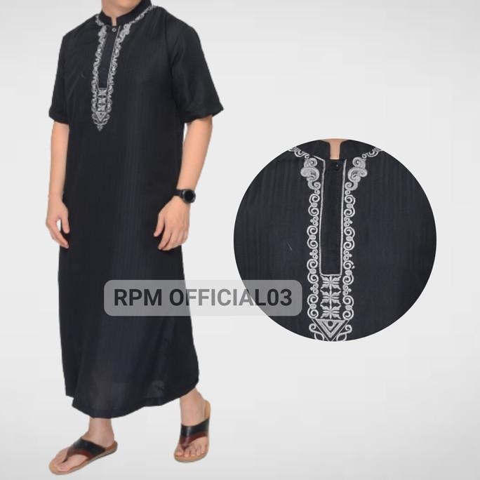 Baju Jubah Gamis Pria Muslim Laki Dewasa Lengan Pendek Premium Embos