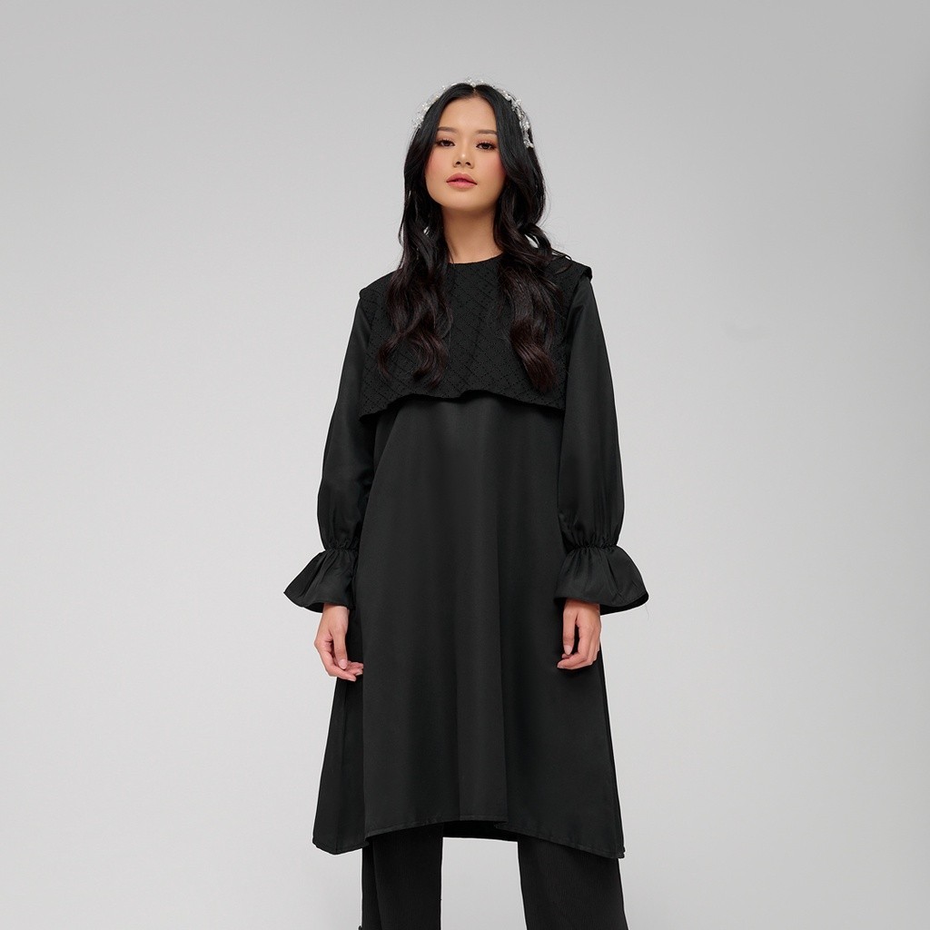 G9A BIA X REVALINA S TEMAT - WAVANA BLACK MIDI DRESS - DAILY QOA