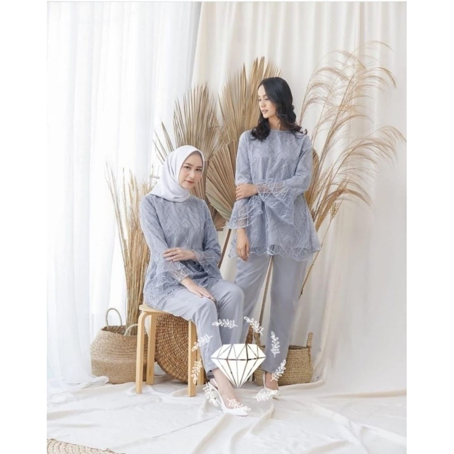 V 9T Setelan Celana Wanita Atasan Brukat T Stelan Baju Pesta Kondangan