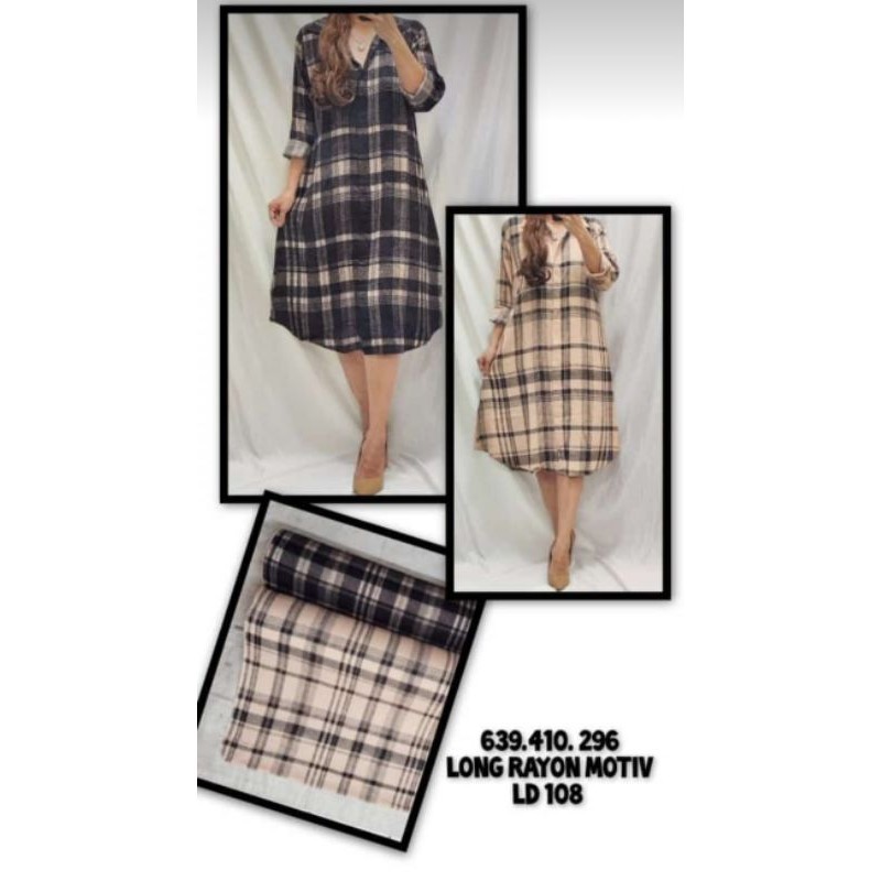 Long tunik Ld 120cm motif kotak bahan rayon