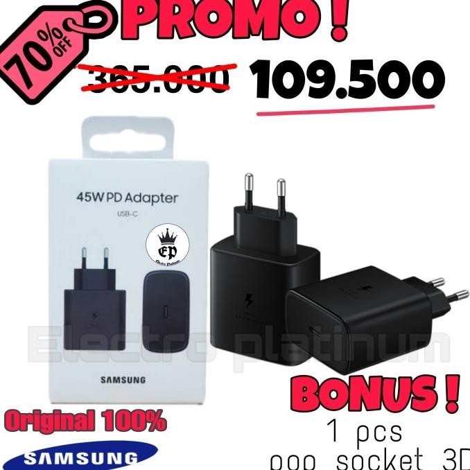 Travel Adapter Samsung 45 Watt Super Fast Charging Kepala Charger 45W
