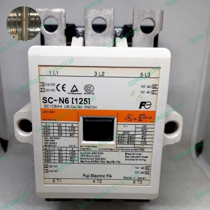 Magnetic Contactor Kontaktor Fuji Electric Sc-N6 [125] 110Vac 3P 125A Terlariss 