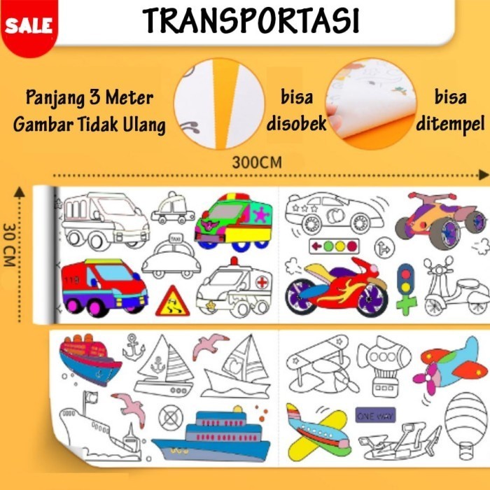 

Unik Drawing Roll (Kertas Gambar Panjang 3 Meter + Crayon Joyko 12 Warna) Trendi