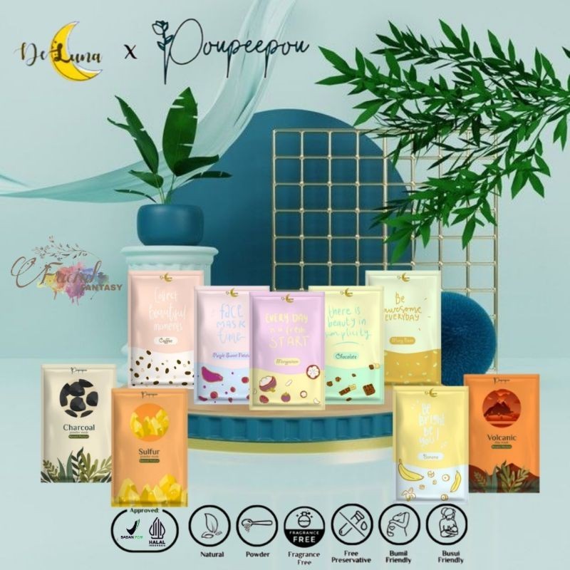 Poupeepou Masker wajah bubuk deluna BPOM & Halal 10gr Organik