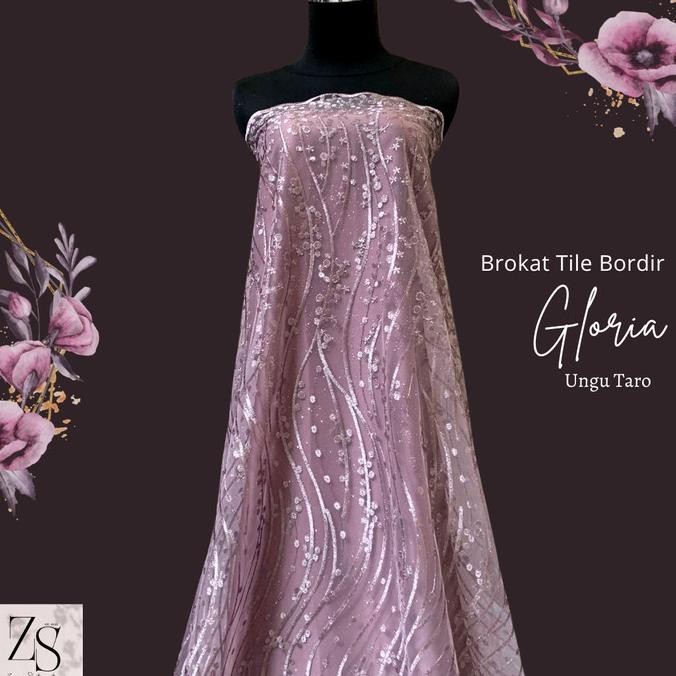 Trend - Kain Brokat Tile Gloria Warna Ungu Taro Dusty Purple