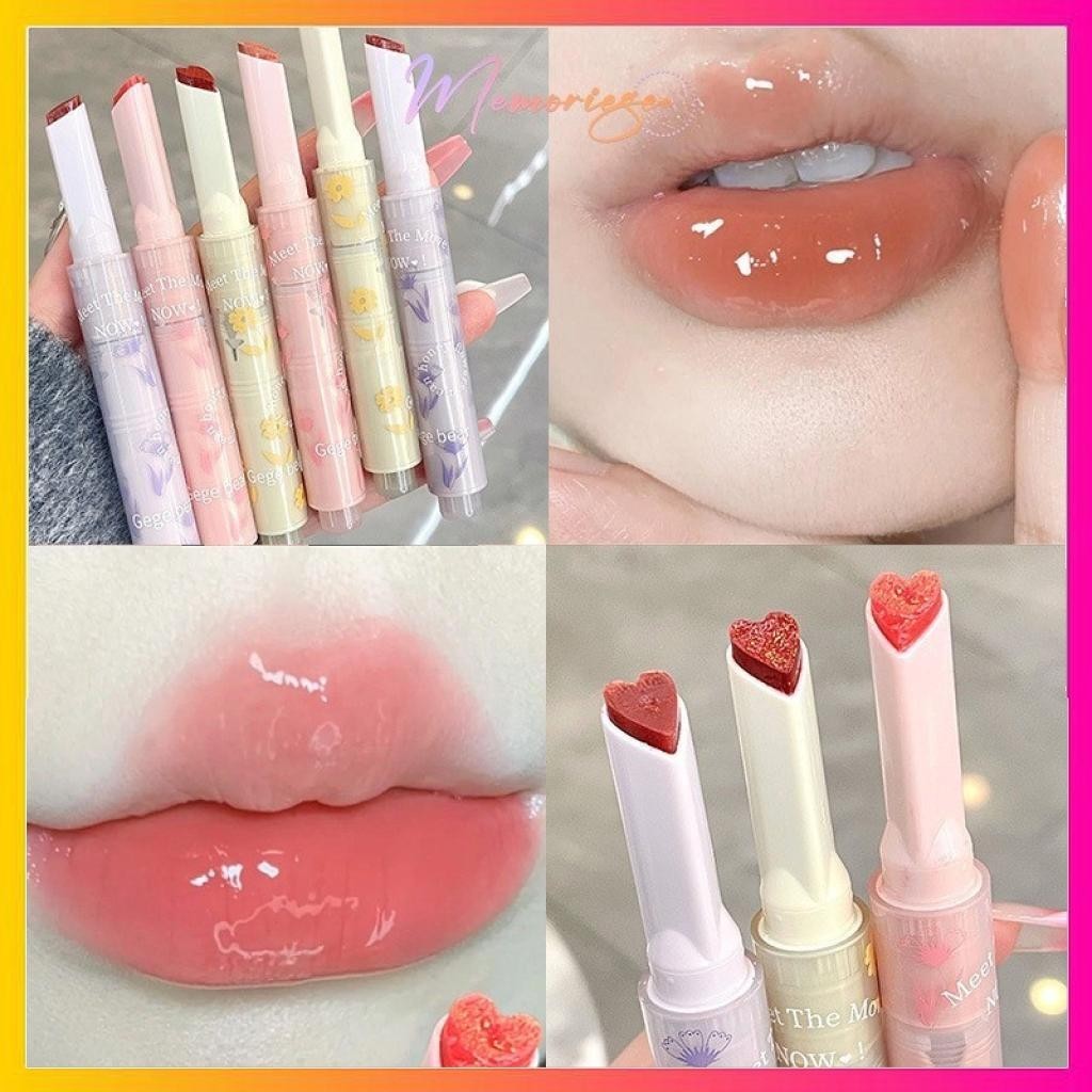 Douyin"  GEGE BEAR Flower Love Lipstick Moisturizing Lip Glaze Lipstik Jelly Bunga Lip Tint Bentuk H